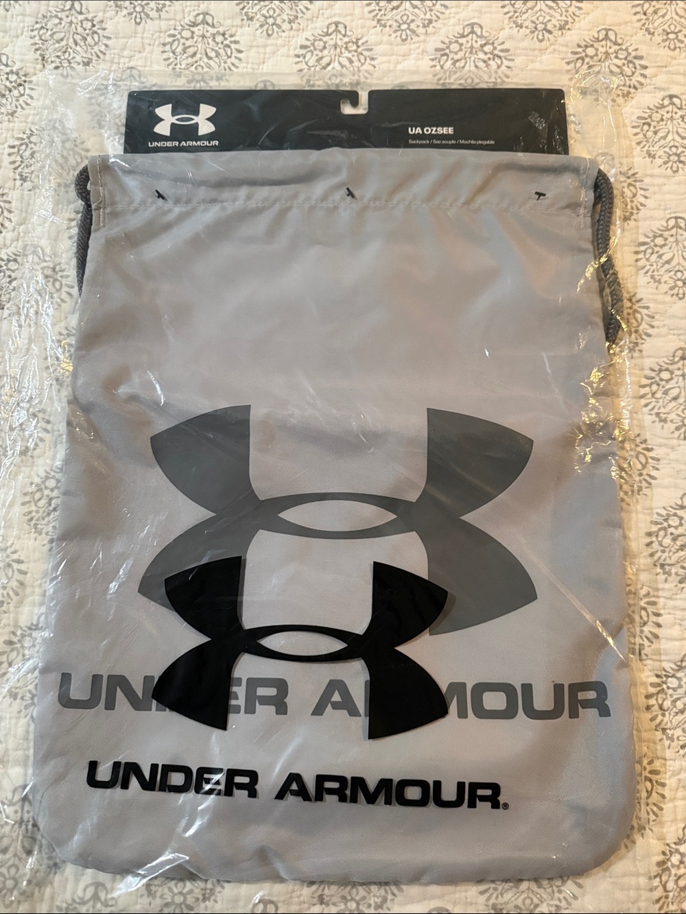 Under Armour Light Gray Drawstring Sports Sack with Black Logo